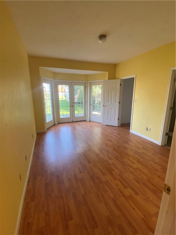 spare room featuring hardwood / wood-style flooring and french doors