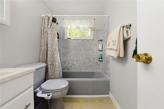 full bathroom with vanity, toilet, and shower / bath combo