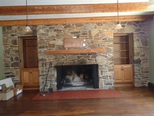 interior space with hardwood / wood-style floors and a fireplace