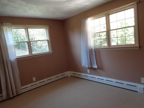 empty room with carpet and a baseboard radiator