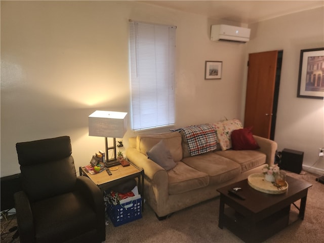 living room with carpet and a wall mounted AC