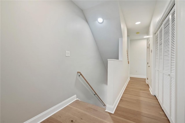 4602 Davison St, Lawrenceville, PA 15201 - corridor with an upstairs landing, light wood-style flooring, baseboards, and recessed lighting