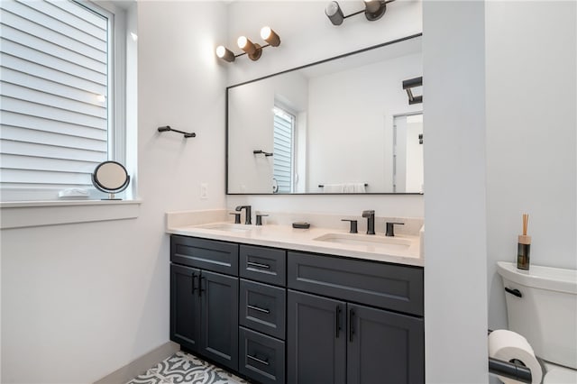 bathroom featuring plenty of natural light, vanity, and toilet