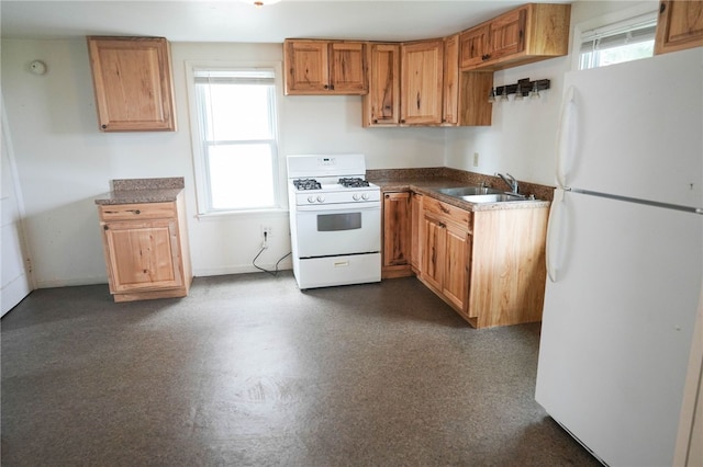 kitchen featuring a healthy amount of sunlight, sink, and white appliances