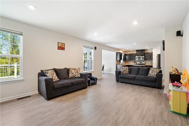 living room featuring light hardwood / wood-style flooring and plenty of natural light