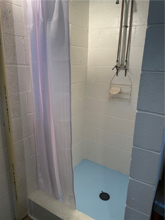 bathroom featuring a shower with shower curtain