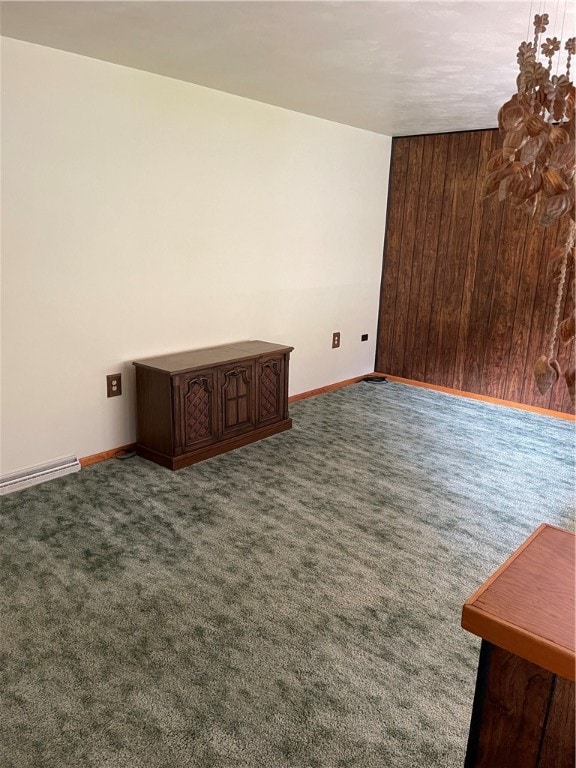 spare room with carpet floors and wooden walls