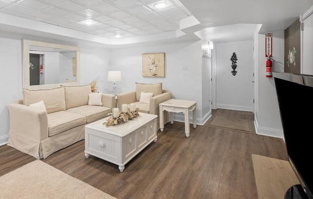 living room featuring dark hardwood / wood-style floors