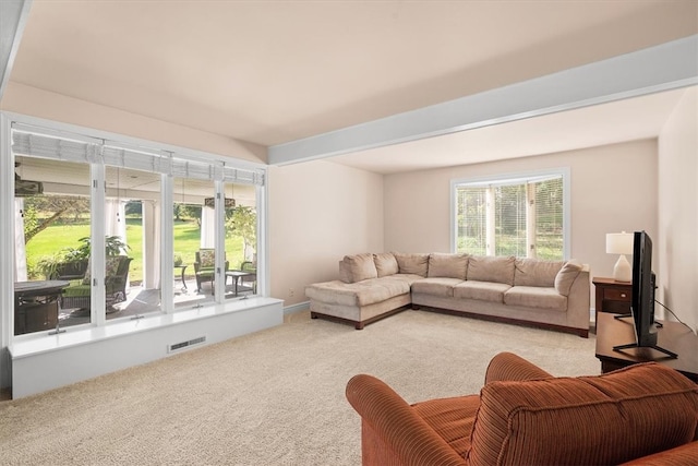 living room with light carpet