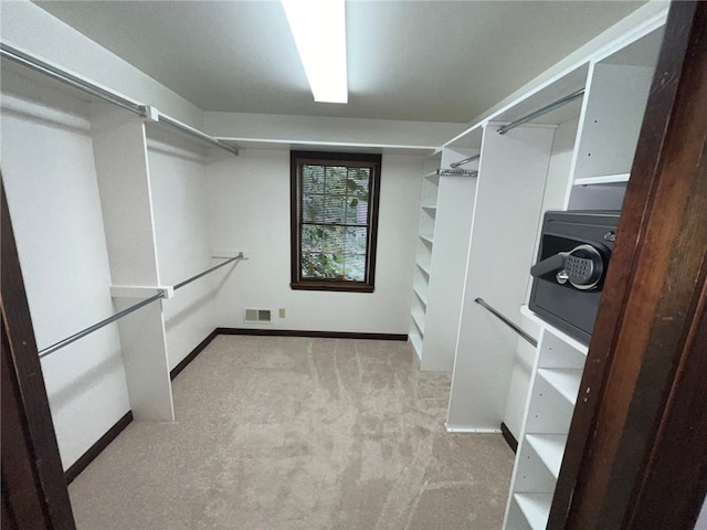 spacious closet with light colored carpet