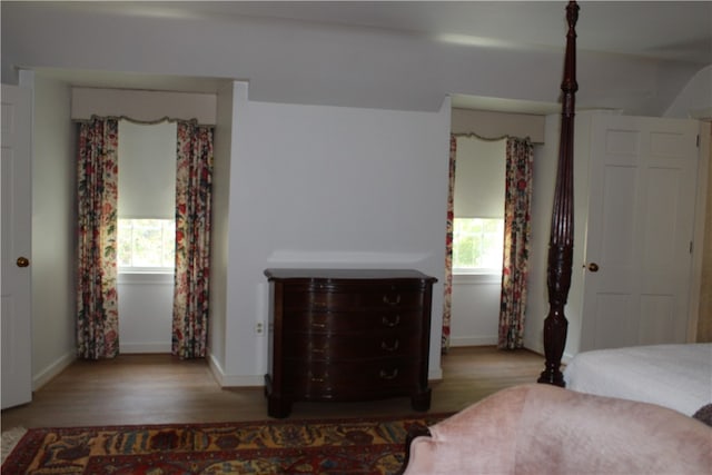 bedroom with light hardwood / wood-style flooring