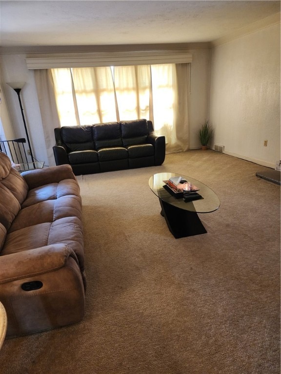 carpeted living room featuring plenty of natural light