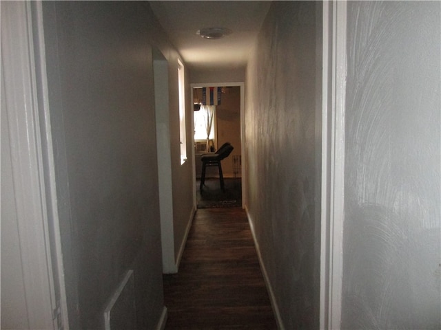 hallway featuring dark wood-type flooring