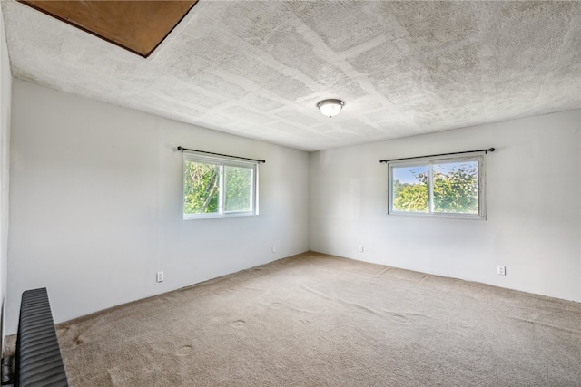 carpeted spare room featuring a textured ceiling and plenty of natural light