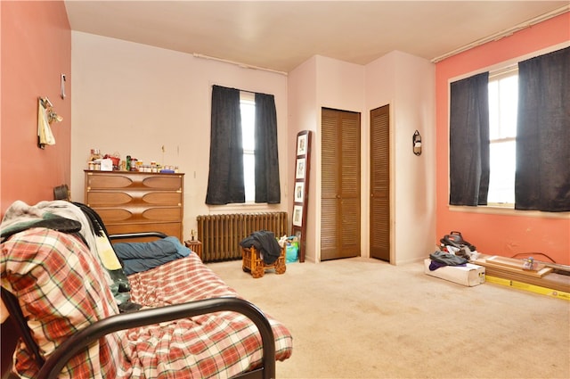 sitting room with carpet floors and radiator