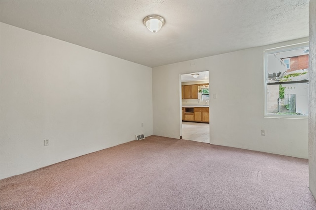 carpeted empty room featuring a textured ceiling and sink