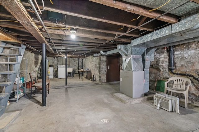 basement with heating unit