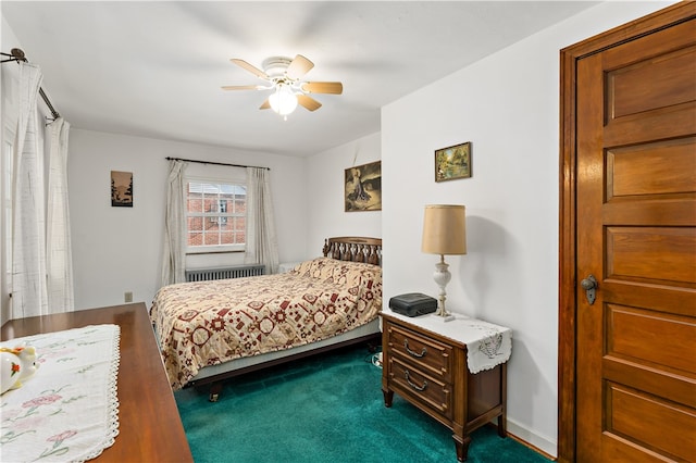 bedroom with carpet floors and ceiling fan