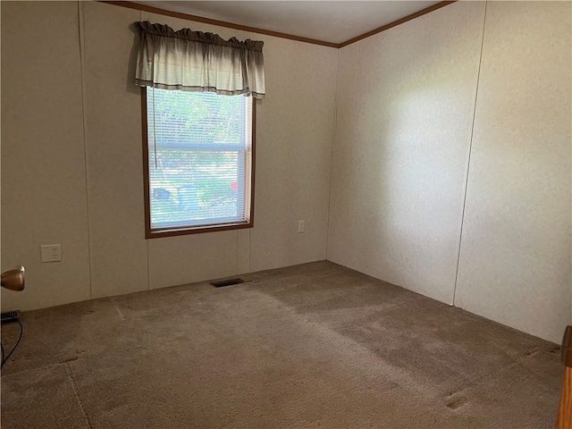 carpeted empty room with crown molding