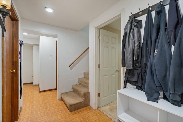 interior space with parquet flooring