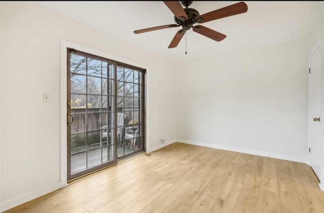 spare room featuring ceiling fan and light hardwood / wood-style flooring