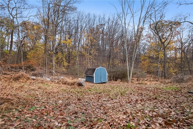 view of yard featuring a storage shed