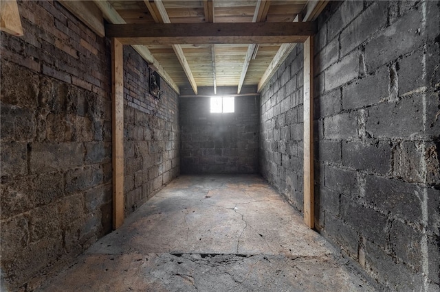 basement with wood ceiling