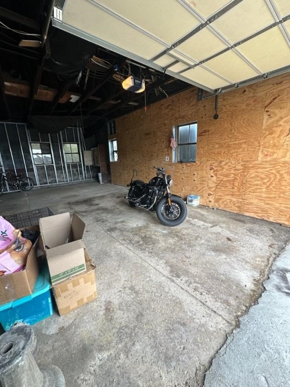 garage with a garage door opener