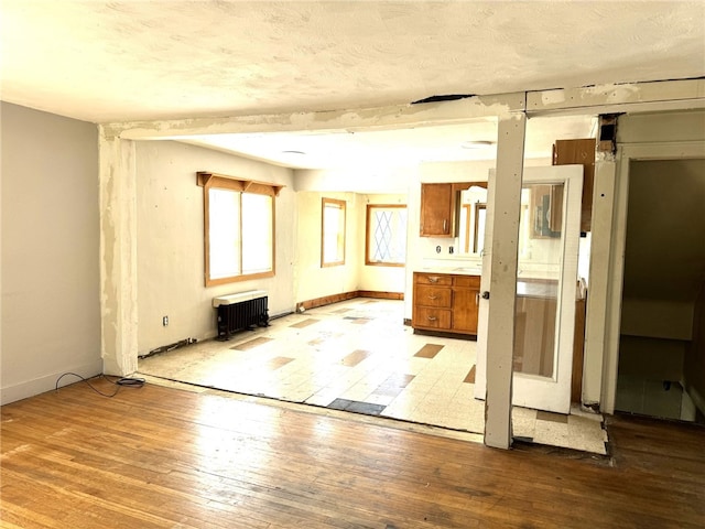 empty room with radiator and light hardwood / wood-style floors