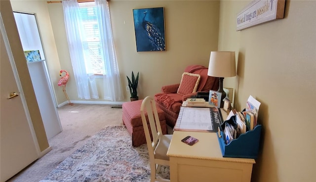 home office with carpet flooring