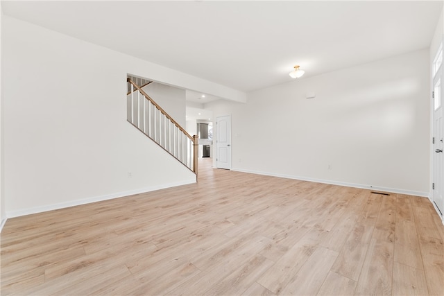 unfurnished living room with light hardwood / wood-style flooring