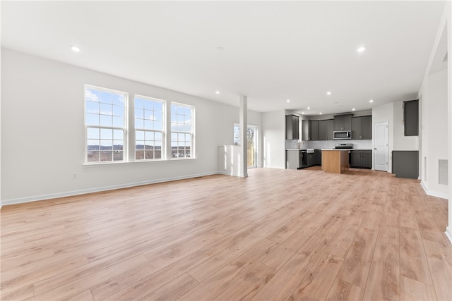 unfurnished living room with light hardwood / wood-style floors