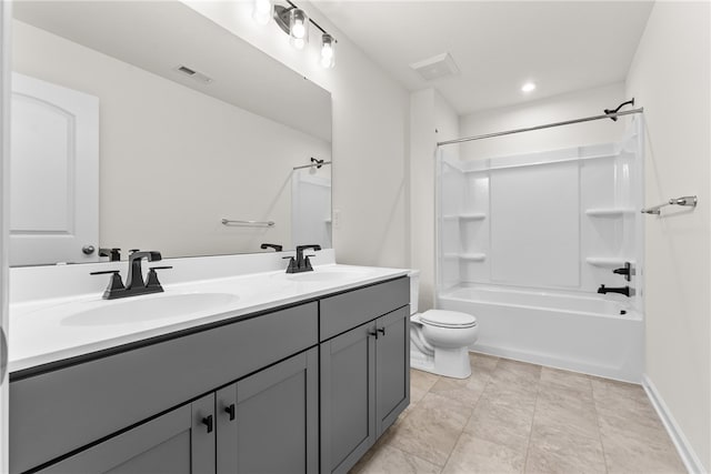 full bathroom with vanity, shower / bathing tub combination, and toilet