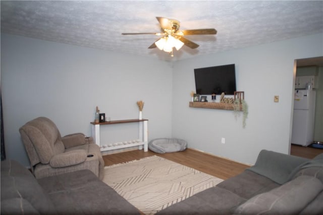 983 Vernon Rd, West Salem Twp, PA 16125 - living room with a textured ceiling, a ceiling fan, and wood finished floors