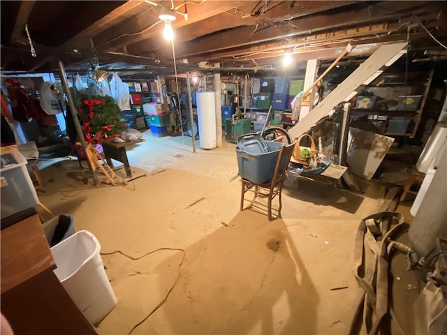 basement featuring gas water heater