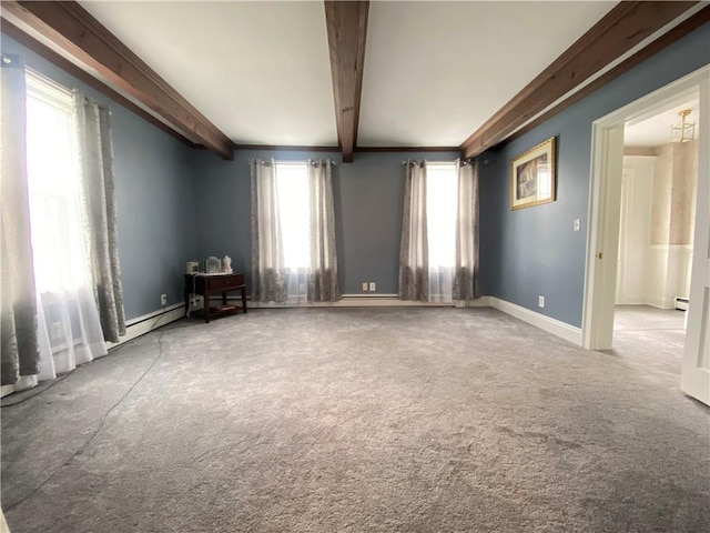 123 Leech Rd, Hempfield Twp Mer, PA 16125 - carpeted empty room with beamed ceiling, baseboards, and baseboard heating