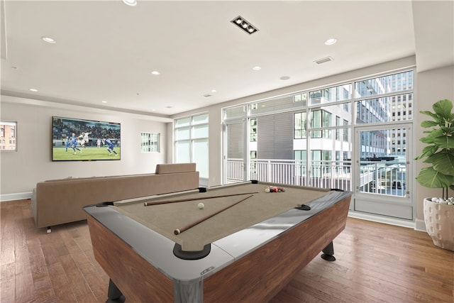 rec room featuring pool table and wood-type flooring