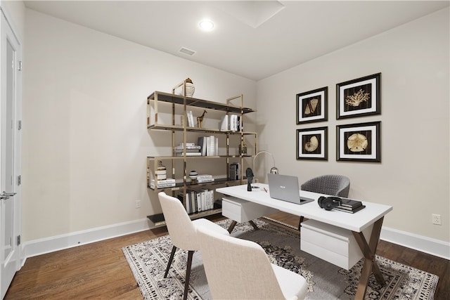 office area with hardwood / wood-style flooring