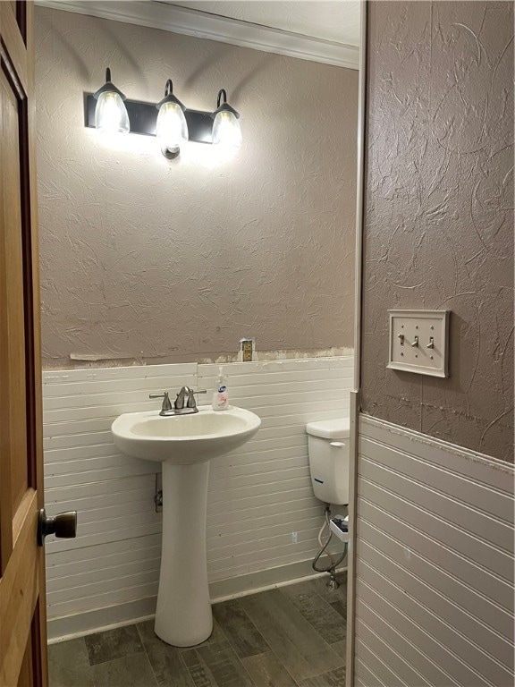 bathroom with hardwood / wood-style floors and toilet