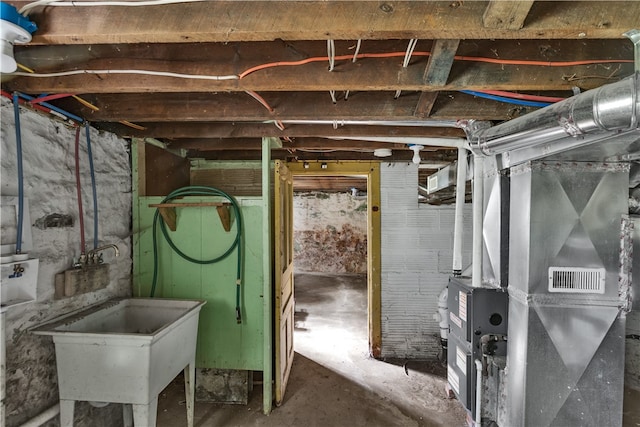 basement with heating unit