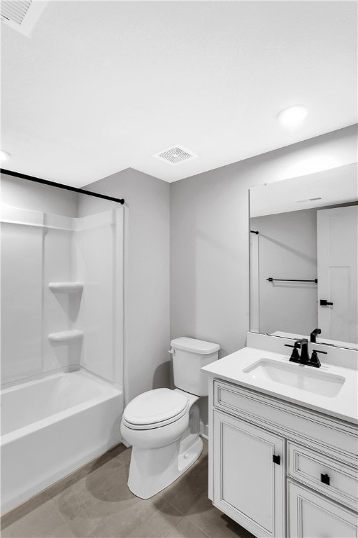 full bathroom with tub / shower combination, vanity, and toilet