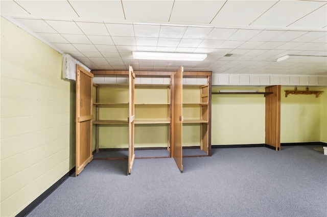 basement featuring light colored carpet