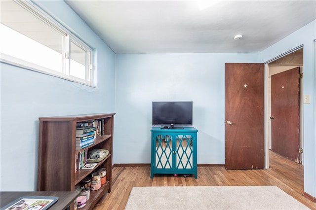 sitting room with light hardwood / wood-style flooring