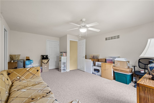 interior space featuring ceiling fan