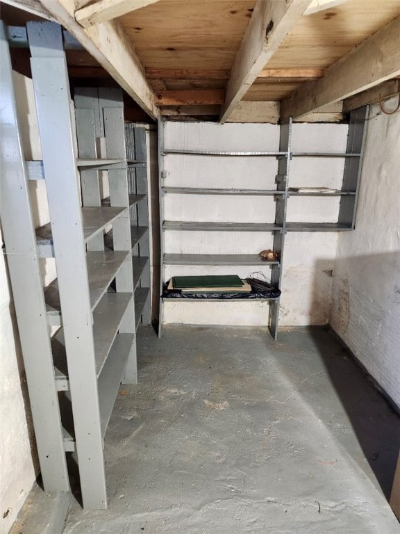 basement featuring wood ceiling