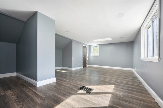 interior space with dark wood-type flooring