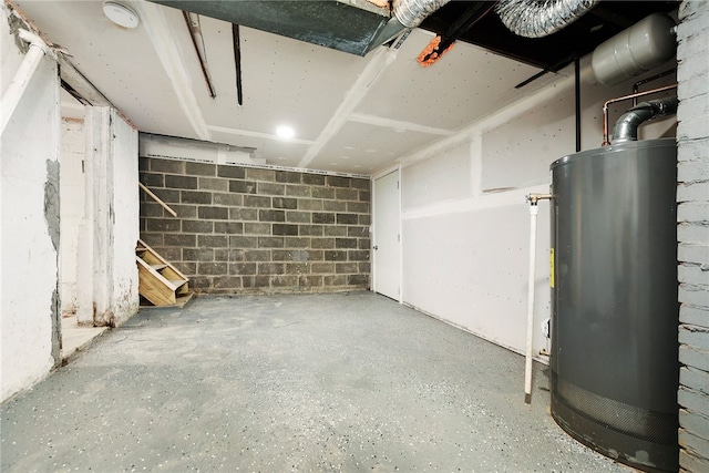 basement featuring gas water heater