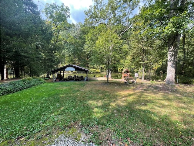 view of yard with a carport and a playground