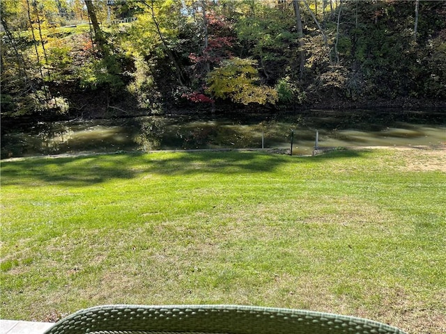 view of yard with a water view