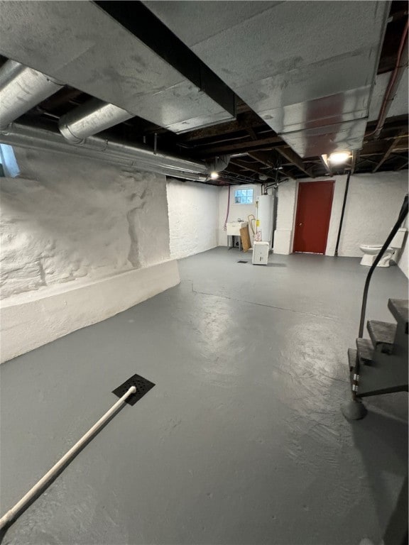 basement with water heater